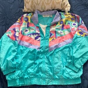 Vintage Windbreaker Jacket with Colorful Geometric Patterns size 2x